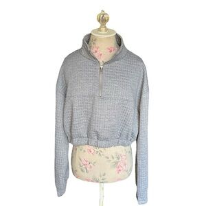 One Step Up Oversized Gray Half Zip Sweatshirt Women’s XL, Casual Waffle Pattern